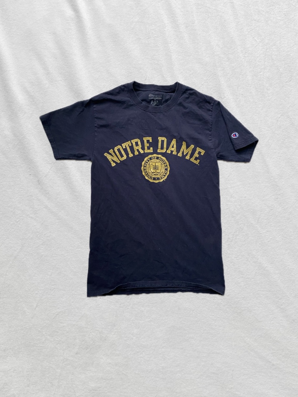 Champion Navy Tee with Gold Notre Dame Crest
